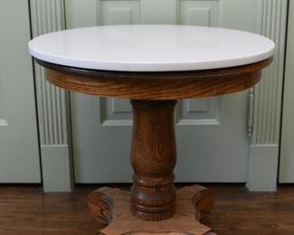 Oak Pedestal Table with Marble Top 