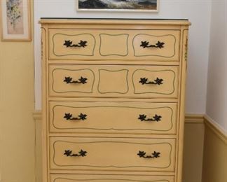 French Provincial Highboy Dresser / Chest of Drawers, Framed Artwork - Seascape