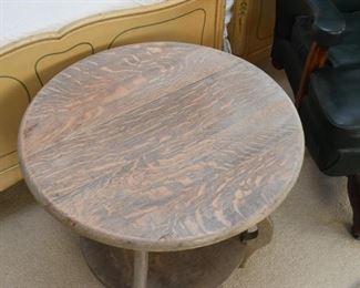 Round Pickled Oak / Wood Side Table