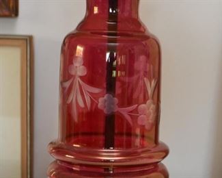 Etched Cranberry Glass Table Lamp 