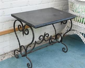 Side Table with Iron Base & Stone Top