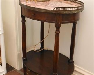 Antique / Vintage Oval Accent Table with Stone Top