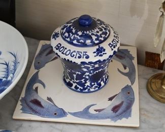 Fish Trivet, Blue & White Jar