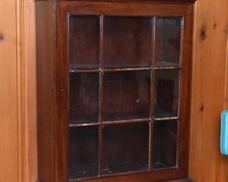 Antique 2-Drawer Table with Display Hutch, Glass Door