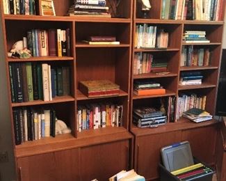 Teak book cases with drawer in lower section