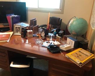 office supplies, globe and clocks