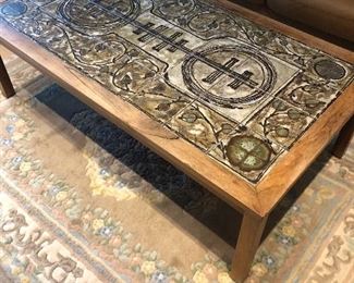 Tile table and wool area rug