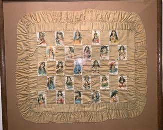 Quilted framed pillow cover made of cigarette silks