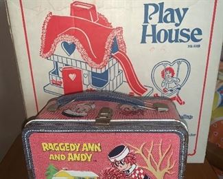 Vintage Raggedy Ann and Andy lunch box with thermos