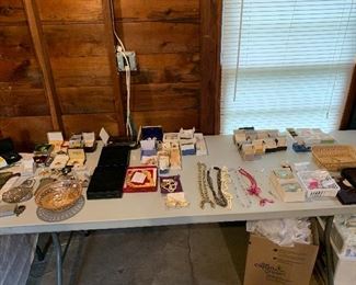 Costume jewelry table. Still have to more boxes to put out. Table will be full!!!!