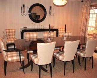 Banded Dining Room Table with 10 Upholstered Chairs Handmade by Trosby, Sussex, England