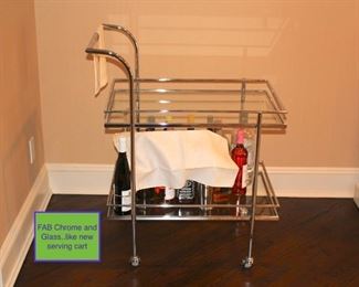 Fab Chrome and Glass Serving Cart - Like New