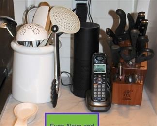 Canister, Cooking Utensils, Knife Block with Knives, Cordless Phones and Alexa