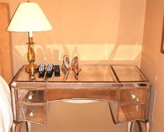 Small Mirrored Desk with Lamp