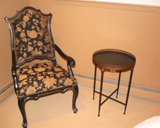 Upholstered Chair and Small Round Side Table 