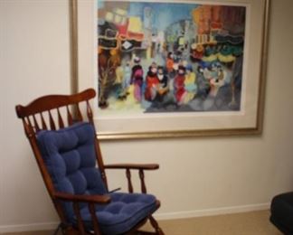 Rocking Chair with Cushions and Large Art