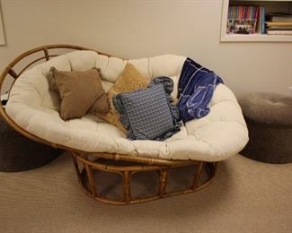 Kidney Shape Bamboo Chair with Cushion and Pillows