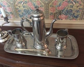 Silverplate tray with tea service.