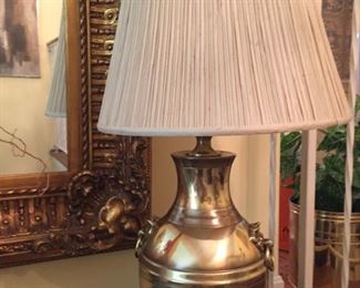 Brass Lamp and Oversize Mirror.