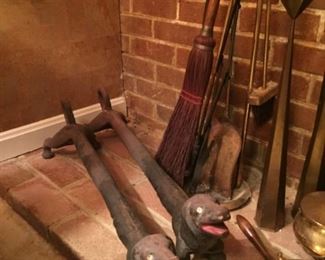 Antique Pair Of Cast Iron Weiner Dog Dachshund Andirons Fireplace Log Holders.