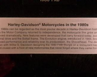 Framed Harley Davidson Die Cast motorcycles of the 1980's.