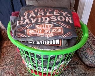 Two baskets full of Harley-Davidson, Sturgis, etc., t-shirts, size L to XL.