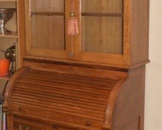 Very Nice Antique Half Cylinder Secretary Desk Cabinet