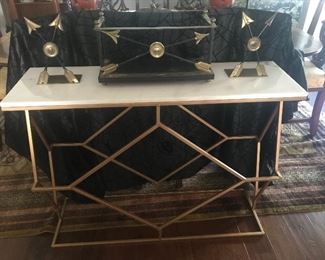 MID-CENTURY MODERN STYLE SOFA TABLE - MARBLE TOP