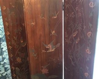 EXQUISITE 4 PANEL SCREEN CARVED (INTAGLIO) ON BOTH SIDES