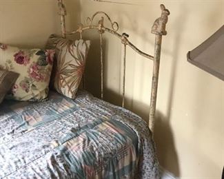 early cast iron twin bed with bunnies, very unique