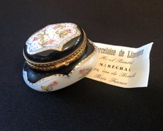 Marechal Limoges porcelain miniature pill or trinket box with paperwork