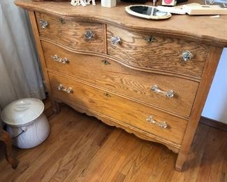 Antique dresser, Ironstone potty with bail handle