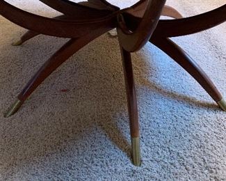 Mid Century Brass coffee table with wooden stand. 