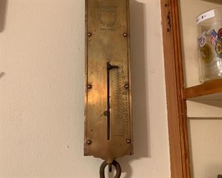 Large Brass hanging scale 90 lbs