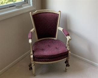 Purple upholstered arm chair