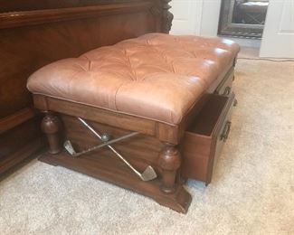 Golf themed cocktail ottoman showing drawers $300