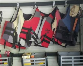 life jackets. Bins not for sale but items in bins are.