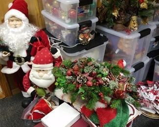 Christmas Decor. Items in plastic bins must be placed in cardboard boxes we have on hand for you. Owner wishes to keep the plastic bins.