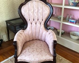 Harris Furniture Reproductions pink tufted arm chair (pair available)
