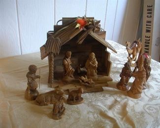Carved "olive wood" nativity scene.