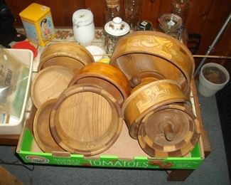 Unique wooden bowls/boxes.  Not sure who made them.