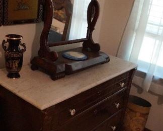 marble top bureau, mirror shelf