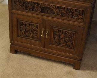 carved wood glass top end table
