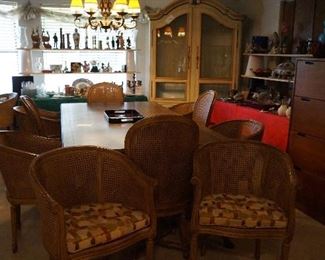 dining table for 12 or can make it smaller shown with one leaf; has one more