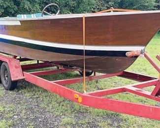 A small sampling of items in our exciting Estate Antiques Auction, August 16th, starting at 3PM!  | Lot 365: A 1967 21ft Chris Craft Super Sport, partially restored, with 327VF 210hp V8 engine. Restored with mahogany lined interior. With trailer (trailer does not have title), and with some parts & accessories.