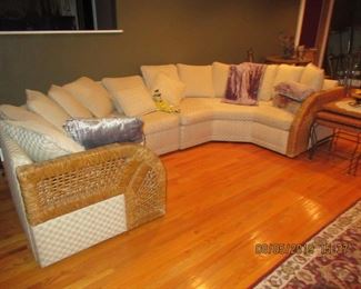 the best sectional curved with wicker curved arms, fabric is wonderful as is conditon