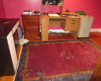 chinese silk area carpeting, desks, file cabinets, 
