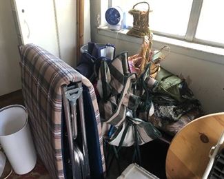 Cot, folding chairs