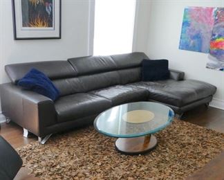 Italian blk.. leather L-shape sofa.