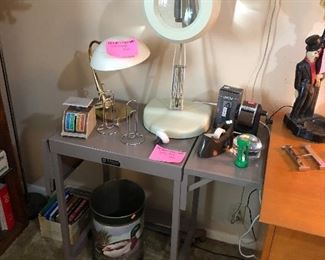 Typing table, lamps 